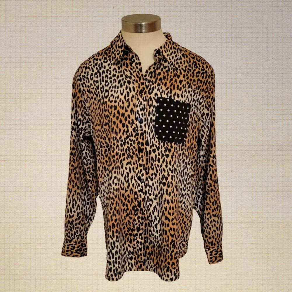 Chicos y2k Business Casual Animal Polka Dot Blouse Polyester 1X XL Oversized